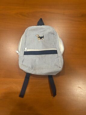 Oh Mint! Navy Preppy Stripe Small Backpack with Embroidered Beagle